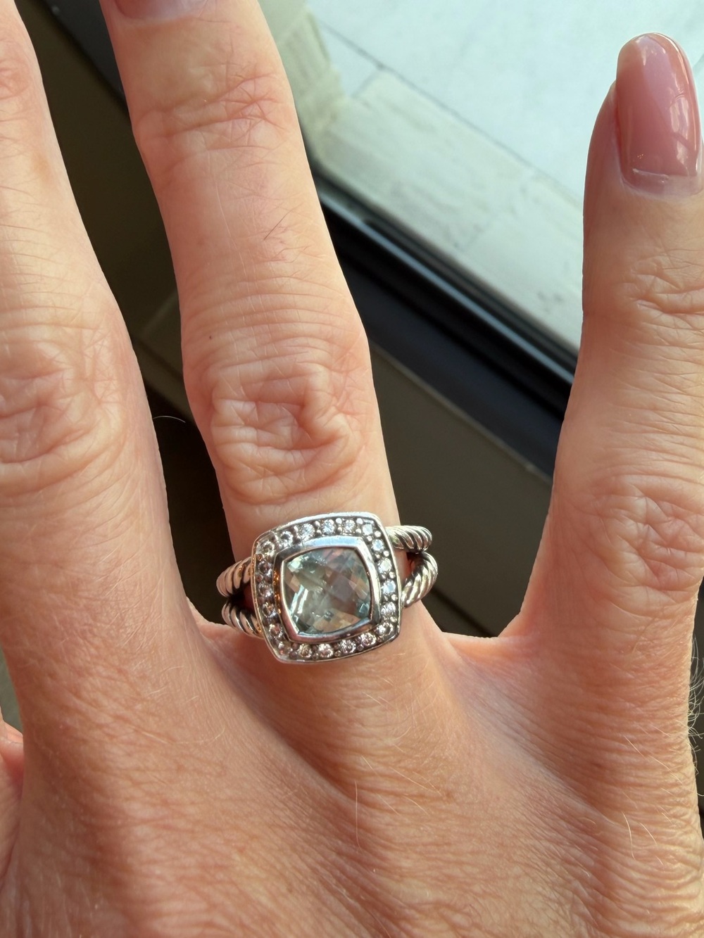 DY David Yurman Petite Albion Ring in Sterling with Diamonds & Prasiolite - 4.5